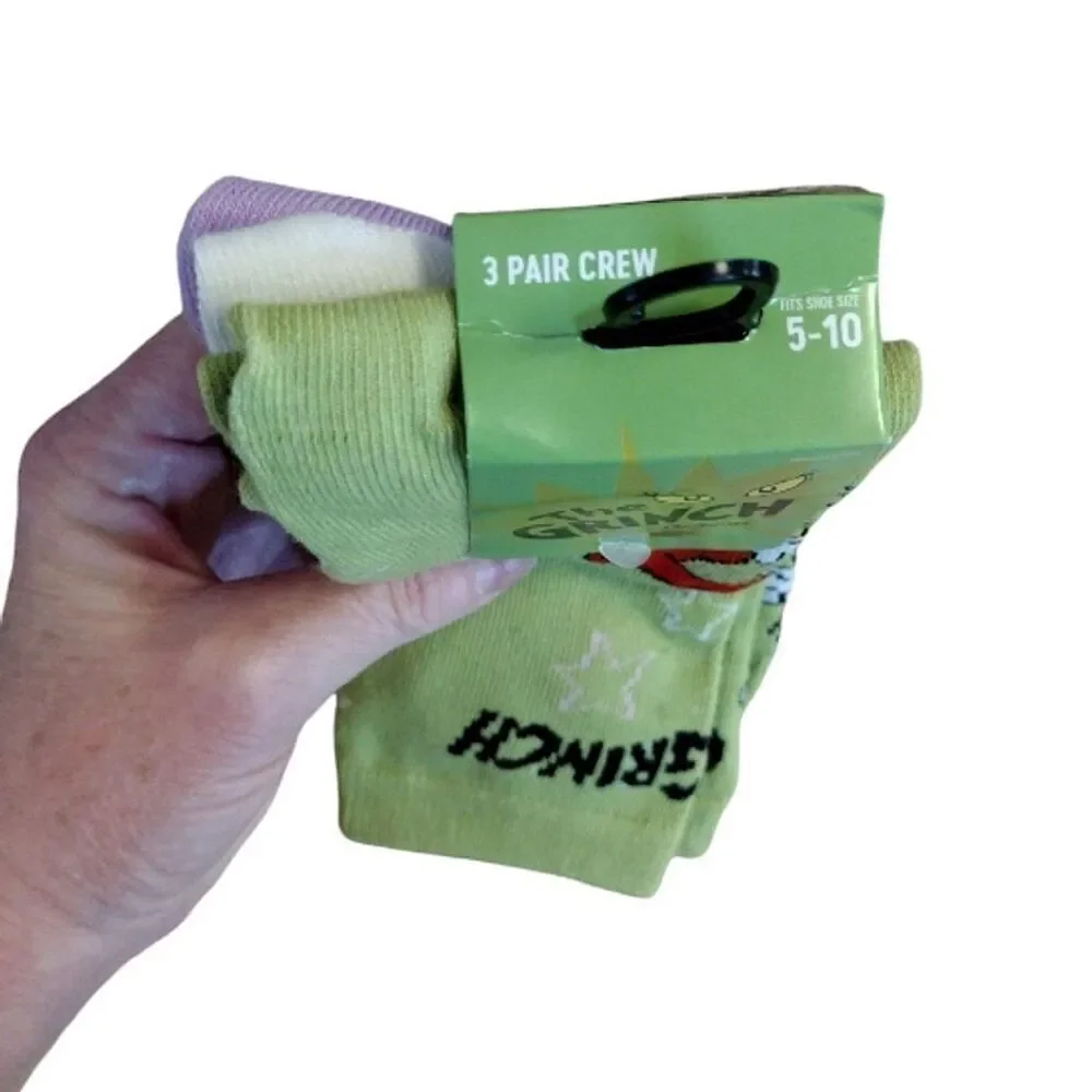 Dr Seuss's‎ The Grinch 3 Pairs Christmas Themed Crew Socks NWT